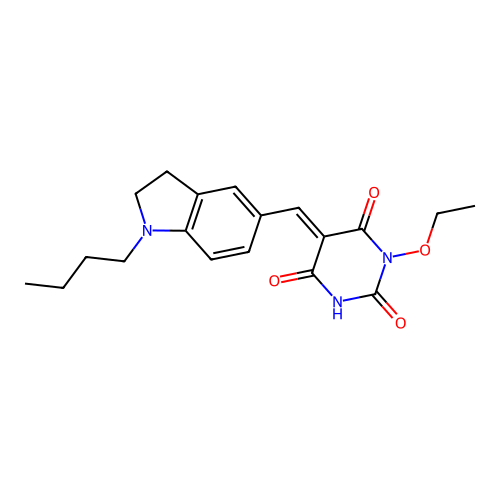 5-((1-butylindolin-5-yl)methylene)-1-ethoxypyrimidine-2,4,6(1H,3H,5H)-trione structure