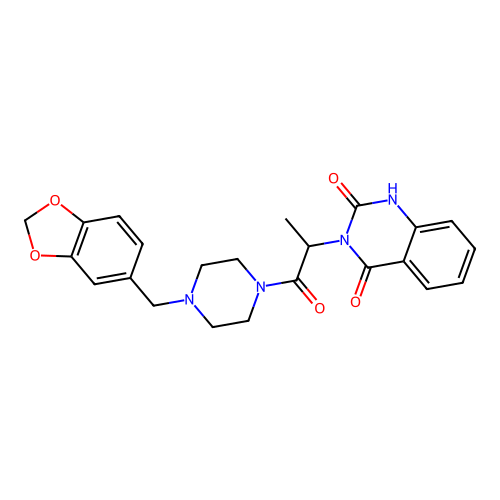 3-[1-[4-(1,3-benzodioxol-5-ylmethyl)piperazin-1-yl]-1-oxopropan-2-yl]-1H-quinazoline-2,4-dione structure