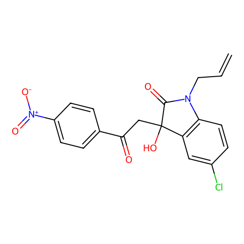 1-allyl-5-chloro-3-hydroxy-3-(2-(4-nitrophenyl)-2-oxoethyl)indolin-2-one structure