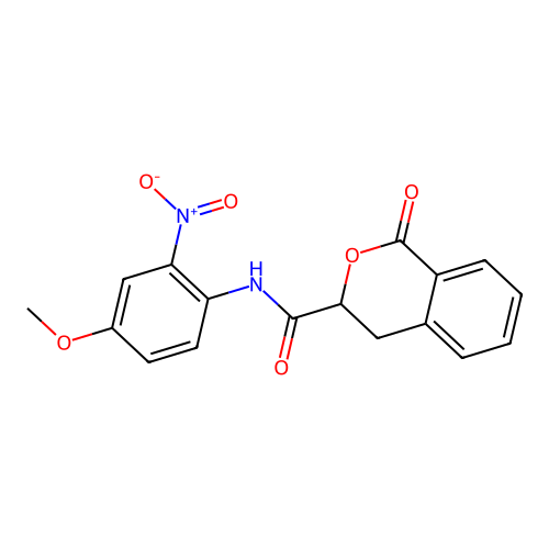 N-(4-methoxy-2-nitrophenyl)-1-oxo-3,4-dihydro-1H-isochromene-3-carboxamide structure
