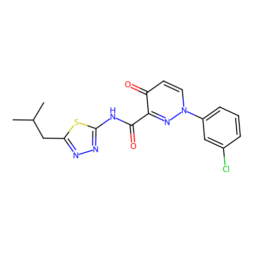 1-(3-chlorophenyl)-N-[5-(2-methylpropyl)-1,3,4-thiadiazol-2-yl]-4-oxo-1,4-dihydropyridazine-3-carboxamide structure