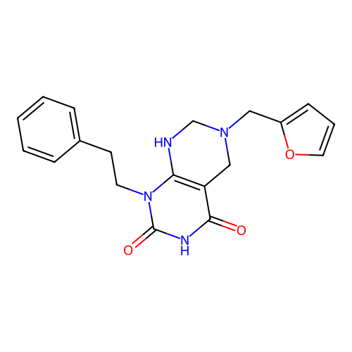6-(furan-2-ylmethyl)-1-phenethyl-5,6,7,8-tetrahydropyrimido[4,5-d]pyrimidine-2,4(1H,3H)-dione structure