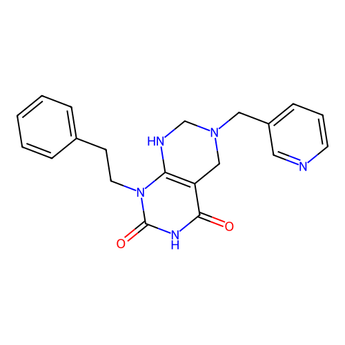 1-phenethyl-6-(pyridin-3-ylmethyl)-5,6,7,8-tetrahydropyrimido[4,5-d]pyrimidine-2,4(1H,3H)-dione structure
