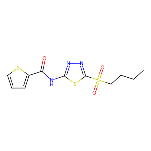 N-[(2E)-5-(butylsulfonyl)-1,3,4-thiadiazol-2(3H)-ylidene]thiophene-2-carboxamide structure