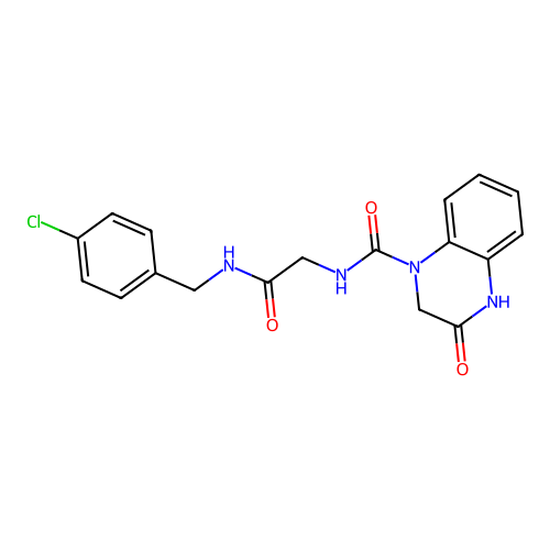 N-{2-[(4-chlorobenzyl)amino]-2-oxoethyl}-3-hydroxyquinoxaline-1(2H)-carboxamide structure