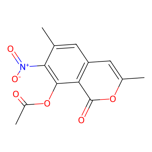 1H-2-Benzopyran-1-one, 8-(acetyloxy)-3,6-dimethyl-7-nitro- structure