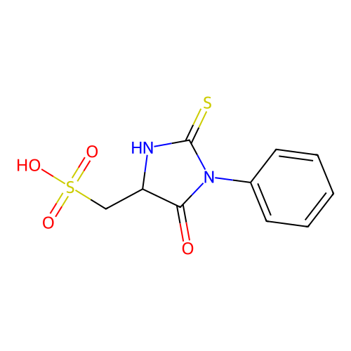 (5-Oxo-1-phenyl-2-thioxoimidazolidin-4-yl)methanesulfonic acid structure