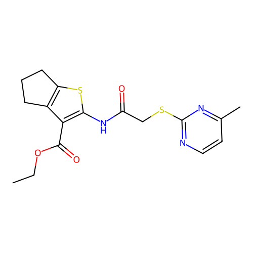 ethyl 2-({[(4-methylpyrimidin-2-yl)sulfanyl]acetyl}amino)-5,6-dihydro-4H-cyclopenta[b]thiophene-3-carboxylate structure