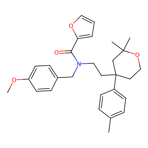 N-(2-(2,2-dimethyl-4-(p-tolyl)tetrahydro-2H-pyran-4-yl)ethyl)-N-(4-methoxybenzyl)furan-2-carboxamide structure