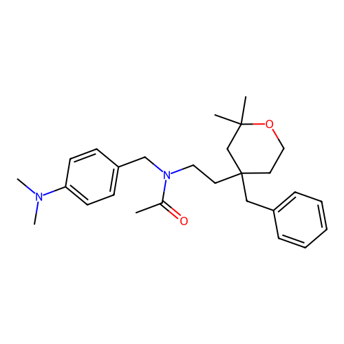N-[2-(4-benzyl-2,2-dimethyloxan-4-yl)ethyl]-N-[(4-dimethylaminophenyl)methyl]acetamide structure