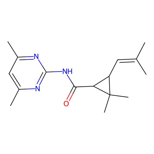 N-(4,6-dimethylpyrimidin-2-yl)-2,2-dimethyl-3-(2-methylprop-1-en-1-yl)cyclopropanecarboxamide structure