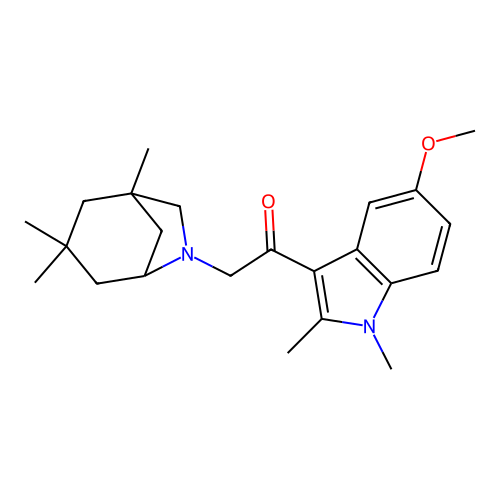 1-(5-methoxy-1,2-dimethyl-1H-indol-3-yl)-2-((1S,5R)-1,3,3-trimethyl-6-azabicyclo[3.2.1]octan-6-yl)ethanone structure