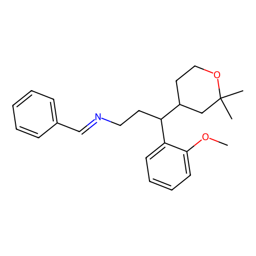 N-[3-(2,2-dimethyloxan-4-yl)-3-(2-methoxyphenyl)propyl]-1-phenylmethanimine structure
