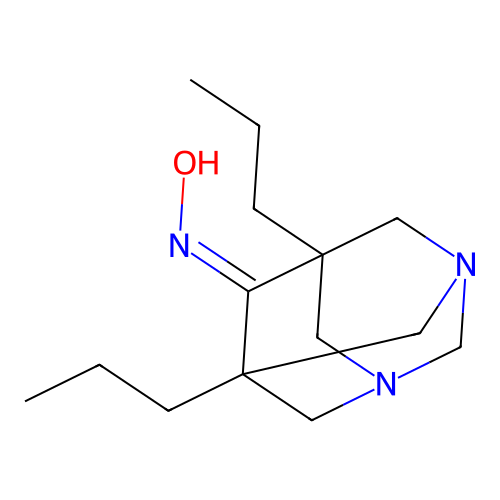 (1R,5R,7S,Z)-5,7-dipropyl-1,3-diazaadamantan-6-one oxime structure