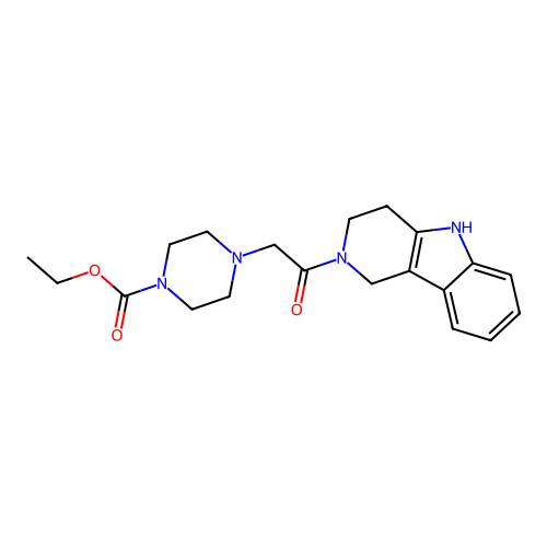 ethyl 4-(2-(3,4-dihydro-1H-pyrido[4,3-b]indol-2(5H)-yl)-2-oxoethyl)piperazine-1-carboxylate structure