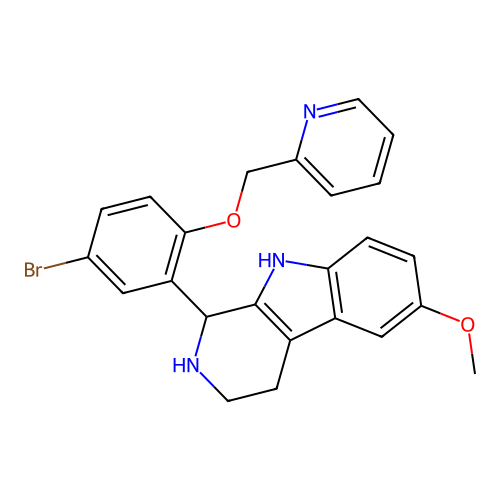 1-(5-bromo-2-(pyridin-2-ylmethoxy)phenyl)-6-methoxy-2,3,4,9-tetrahydro-1H-pyrido[3,4-b]indole structure