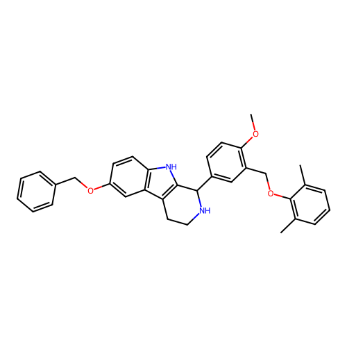 1-[3-[(2,6-dimethylphenoxy)methyl]-4-methoxyphenyl]-6-phenylmethoxy-2,3,4,9-tetrahydro-1H-pyrido[3,4-b]indole structure