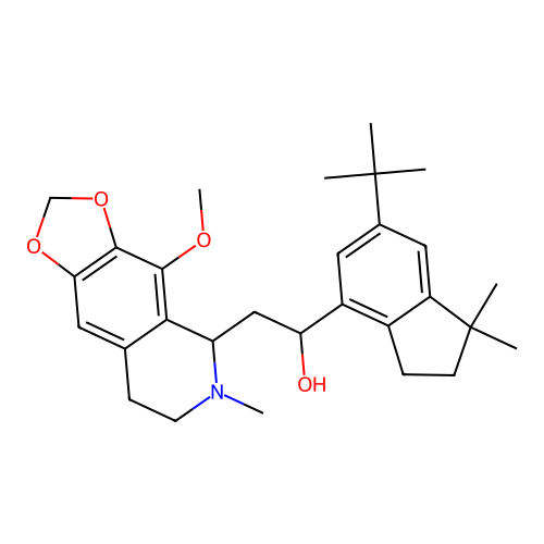 1-(6-(tert-butyl)-1,1-dimethyl-2,3-dihydro-1H-inden-4-yl)-2-(4-methoxy-6-methyl-5,6,7,8-tetrahydro-[1,3]dioxolo[4,5-g]isoquinolin-5-yl)ethanol structure