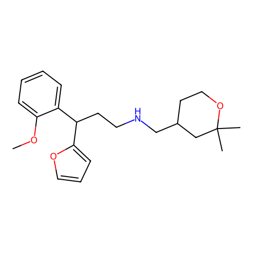 N-[(2,2-dimethyloxan-4-yl)methyl]-3-(2-furyl)-3-(2-methoxyphenyl)propan-1-amine structure