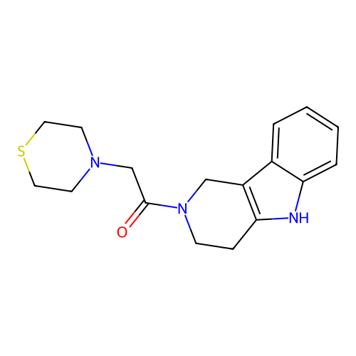 1-(3,4-dihydro-1H-pyrido[4,3-b]indol-2(5H)-yl)-2-thiomorpholinoethanone structure