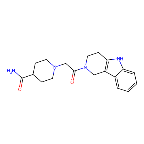 1-(2-(3,4-dihydro-1H-pyrido[4,3-b]indol-2(5H)-yl)-2-oxoethyl)piperidine-4-carboxamide structure