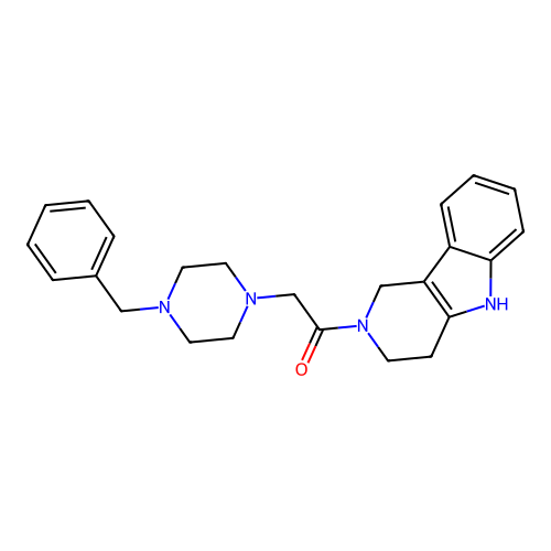 2-(4-benzylpiperazin-1-yl)-1-(1,3,4,5-tetrahydro-2H-pyrido[4,3-b]indol-2-yl)ethanone structure