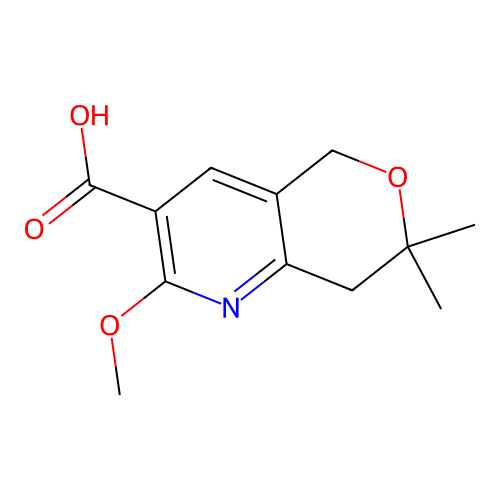 2-methoxy-7,7-dimethyl-7,8-dihydro-5H-pyrano[4,3-b]pyridine-3-carboxylic acid structure