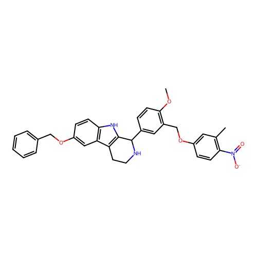 1-[4-methoxy-3-[(3-methyl-4-nitrophenoxy)methyl]phenyl]-6-phenylmethoxy-2,3,4,9-tetrahydro-1H-pyrido[3,4-b]indole structure
