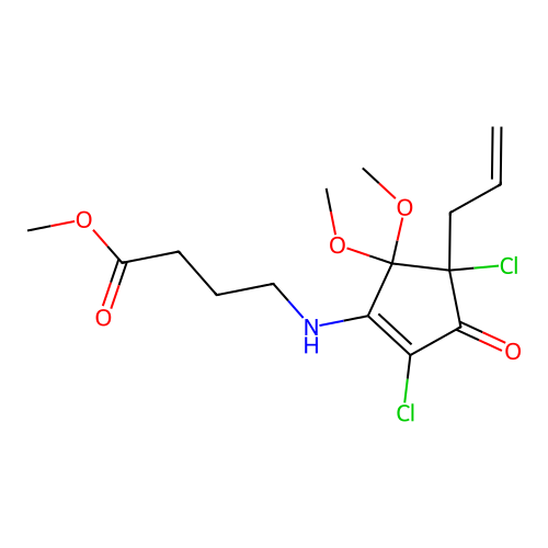 methyl 4-((4-allyl-2,4-dichloro-5,5-dimethoxy-3-oxocyclopent-1-en-1-yl)amino)butanoate structure