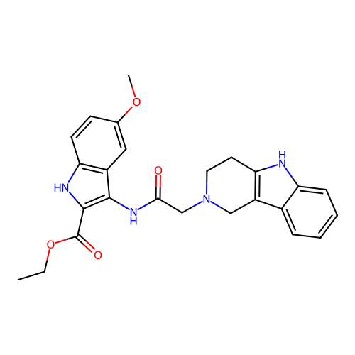 ethyl 3-(2-(3,4-dihydro-1H-pyrido[4,3-b]indol-2(5H)-yl)acetamido)-5-methoxy-1H-indole-2-carboxylate structure