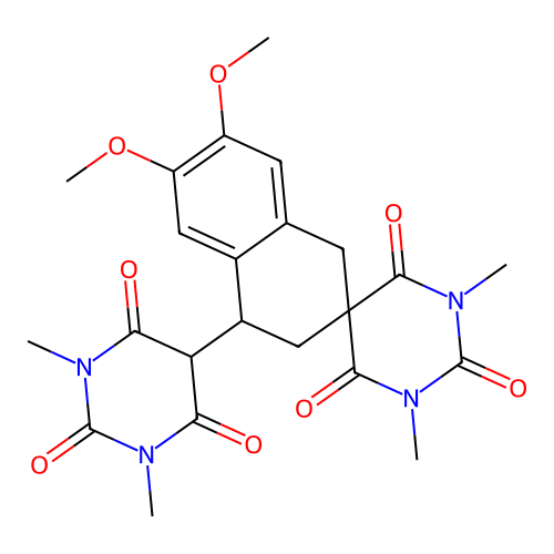 1'-(1,3-dimethyl-2,4,6-trioxo-1,3-diazinan-5-yl)-6',7'-dimethoxy-1,3-dimethylspiro[1,3-diazinane-5,3'-2,4-dihydro-1H-naphthalene]-2,4,6-trione structure