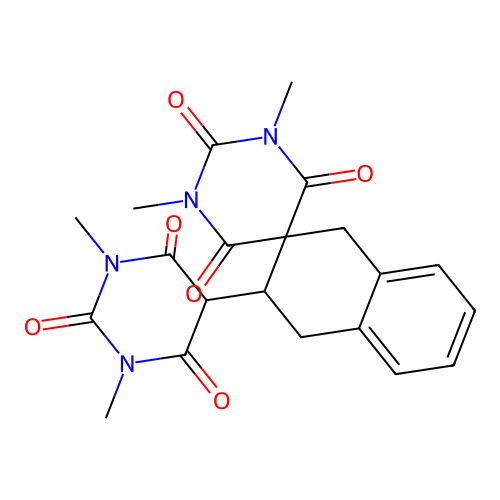 2'-(1,3-dimethyl-2,4,6-trioxo-1,3-diazinan-5-yl)-1,3-dimethylspiro[1,3-diazinane-5,3'-2,4-dihydro-1H-naphthalene]-2,4,6-trione structure