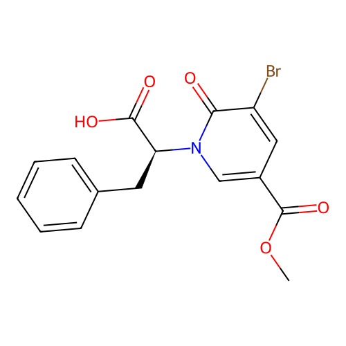 (2S)-2-(3-bromo-5-methoxycarbonyl-2-oxo-1-pyridinyl)-3-phenylpropanoic acid structure