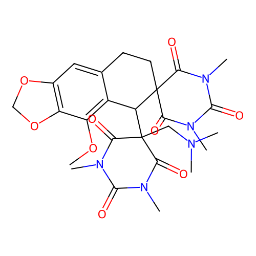 5'-[5-(dimethylaminomethyl)-1,3-dimethyl-2,4,6-trioxo-1,3-diazinan-5-yl]-4'-methoxy-1,3-dimethylspiro[1,3-diazinane-5,6'-7,8-dihydro-5H-benzo[f][1,3]benzodioxole]-2,4,6-trione structure