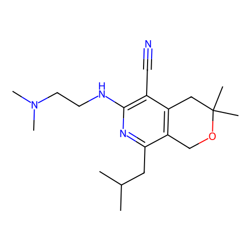 6-((2-(dimethylamino)ethyl)amino)-8-isobutyl-3,3-dimethyl-3,4-dihydro-1H-pyrano[3,4-c]pyridine-5-carbonitrile structure