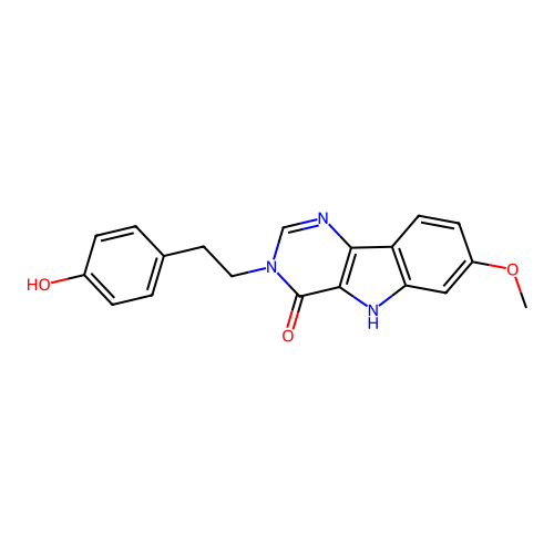 3-(4-hydroxyphenethyl)-7-methoxy-3H-pyrimido[5,4-b]indol-4(5H)-one structure