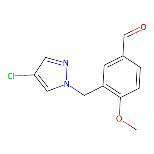 3-[(4-chloro-1H-pyrazol-1-yl)methyl]-4-methoxybenzaldehyde structure