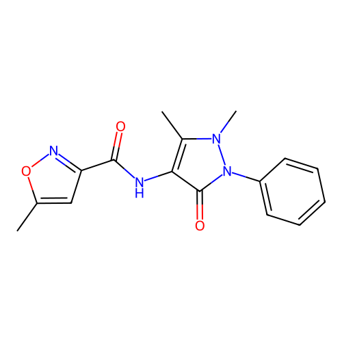 N-(1,5-dimethyl-3-oxo-2-phenylpyrazol-4-yl)-5-methyl-1,2-oxazole-3-carboxamide structure