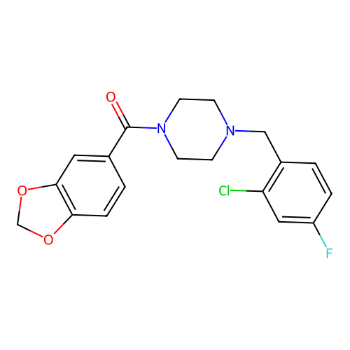 1,3-benzodioxol-5-yl-[4-[(2-chloro-4-fluorophenyl)methyl]piperazin-1-yl]methanone structure