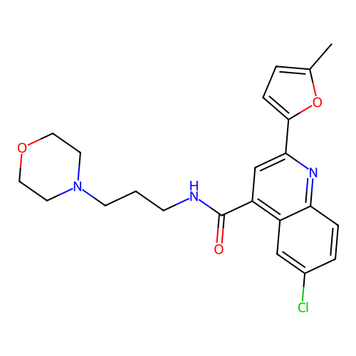 6-chloro-2-(5-methylfuran-2-yl)-N-(3-morpholin-4-ylpropyl)quinoline-4-carboxamide structure