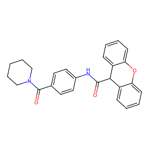 N-[4-(piperidine-1-carbonyl)phenyl]-9H-xanthene-9-carboxamide structure