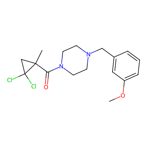 (2,2-dichloro-1-methylcyclopropyl)-[4-[(3-methoxyphenyl)methyl]piperazin-1-yl]methanone structure
