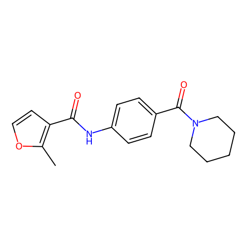 2-methyl-N-[4-(piperidine-1-carbonyl)phenyl]furan-3-carboxamide structure