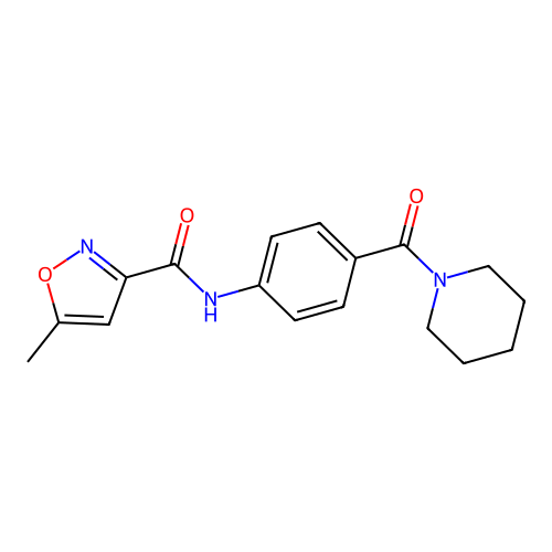 5-methyl-N-[4-(piperidine-1-carbonyl)phenyl]-1,2-oxazole-3-carboxamide structure