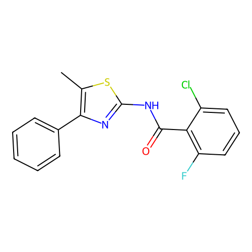 2-chloro-6-fluoro-N-(5-methyl-4-phenyl-1,3-thiazol-2-yl)benzamide structure