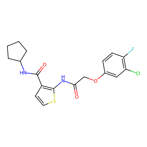 2-[[2-(3-chloro-4-fluorophenoxy)acetyl]amino]-N-cyclopentylthiophene-3-carboxamide structure