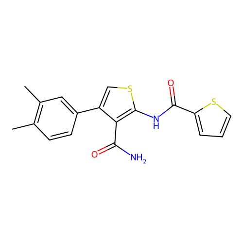 N-(3-Carbamoyl-4-(3,4-dimethylphenyl)thiophen-2-yl)thiophene-2-carboxamide structure