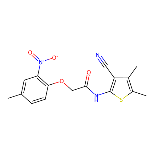N-(3-cyano-4,5-dimethylthiophen-2-yl)-2-(4-methyl-2-nitrophenoxy)acetamide structure