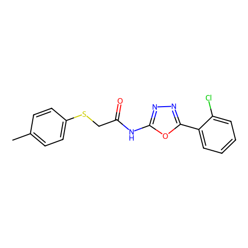 N-(5-(2-chlorophenyl)-1,3,4-oxadiazol-2-yl)-2-(p-tolylthio)acetamide structure