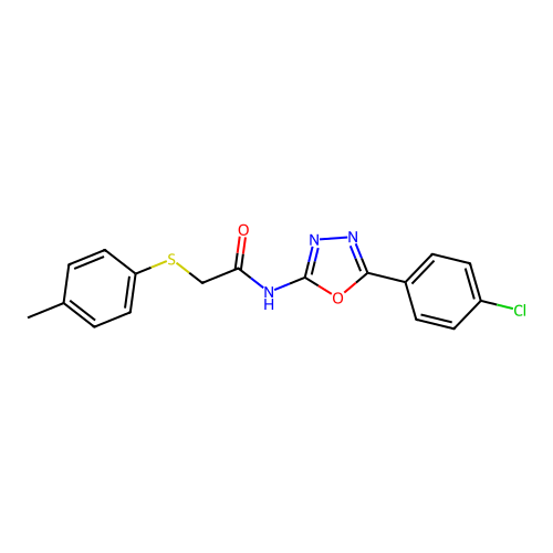 N-(5-(4-chlorophenyl)-1,3,4-oxadiazol-2-yl)-2-(p-tolylthio)acetamide structure
